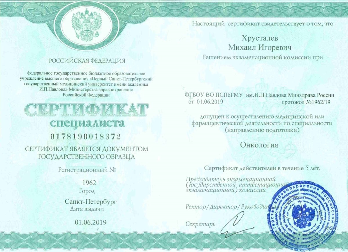 Диплом или сертификат Михаил Игоревич Хрусталев — документ 5 из 6